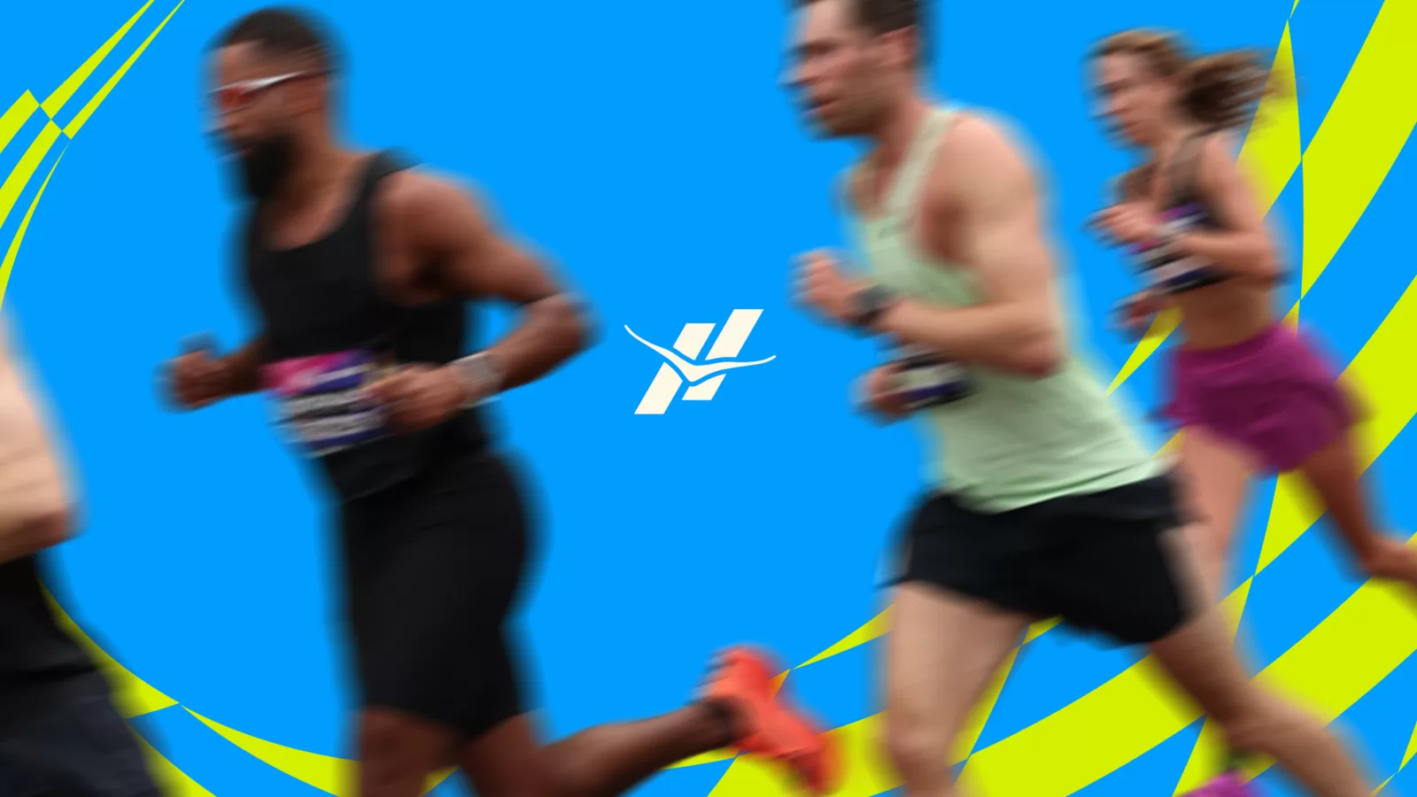 Runners against the blue and yellow campaign graphic