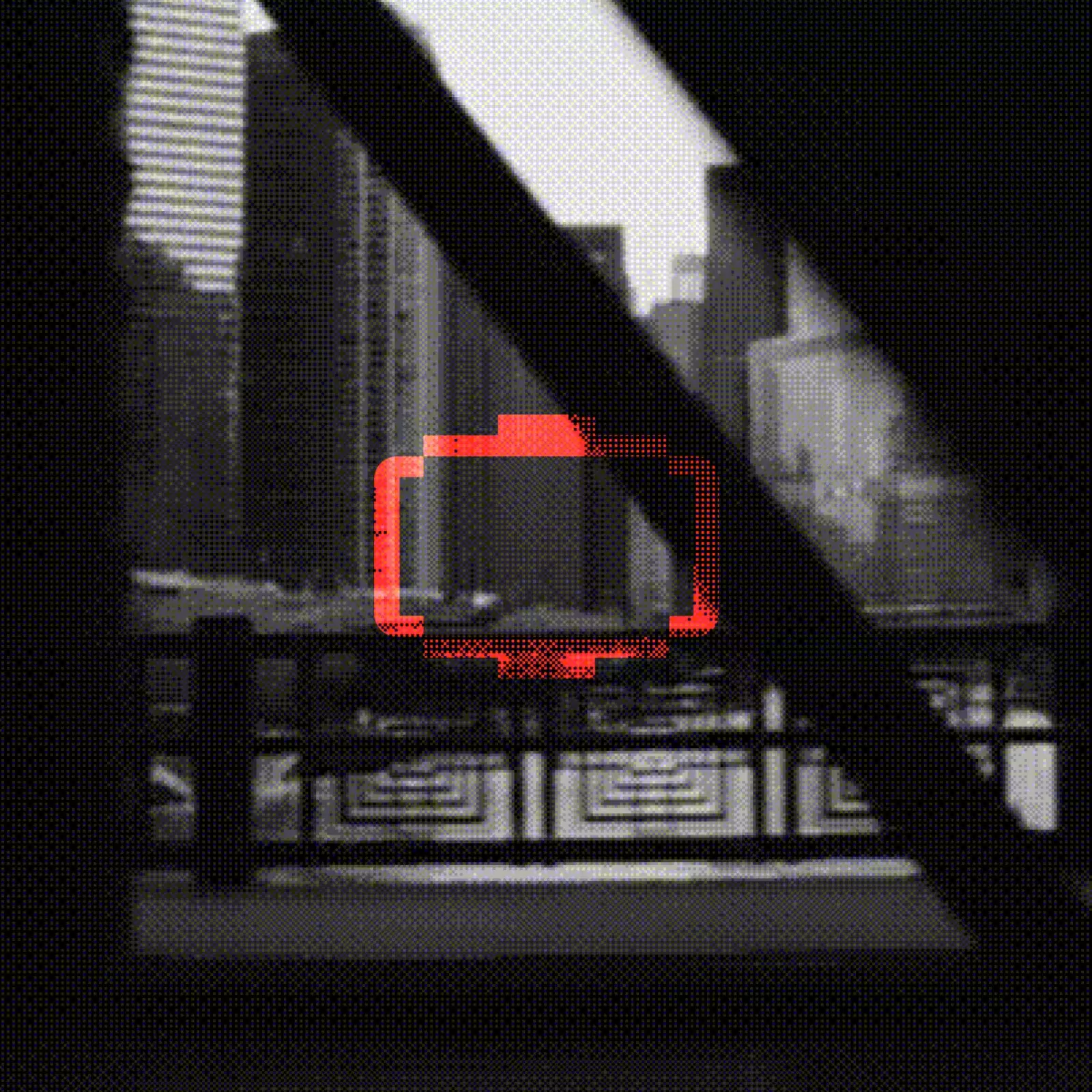 Halftone cityscape with viewfinder frame
