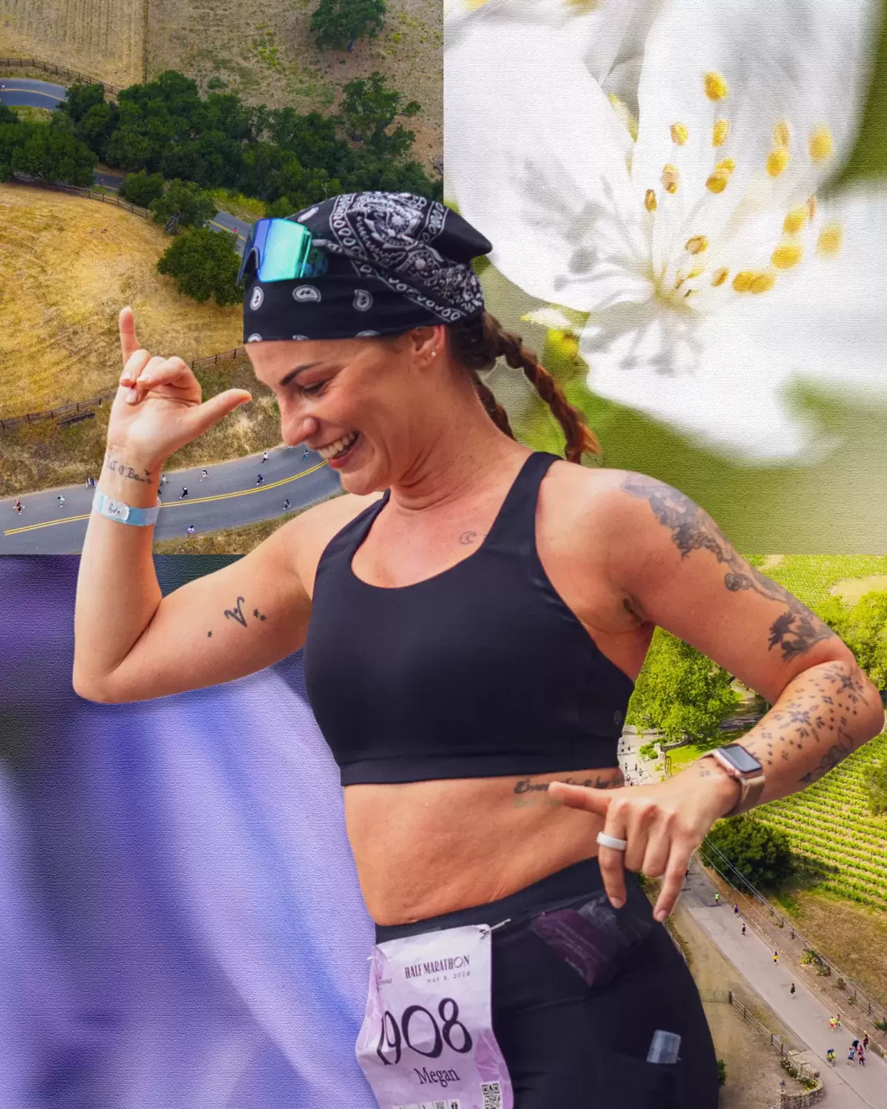 Runner celebrating on the vineyard course