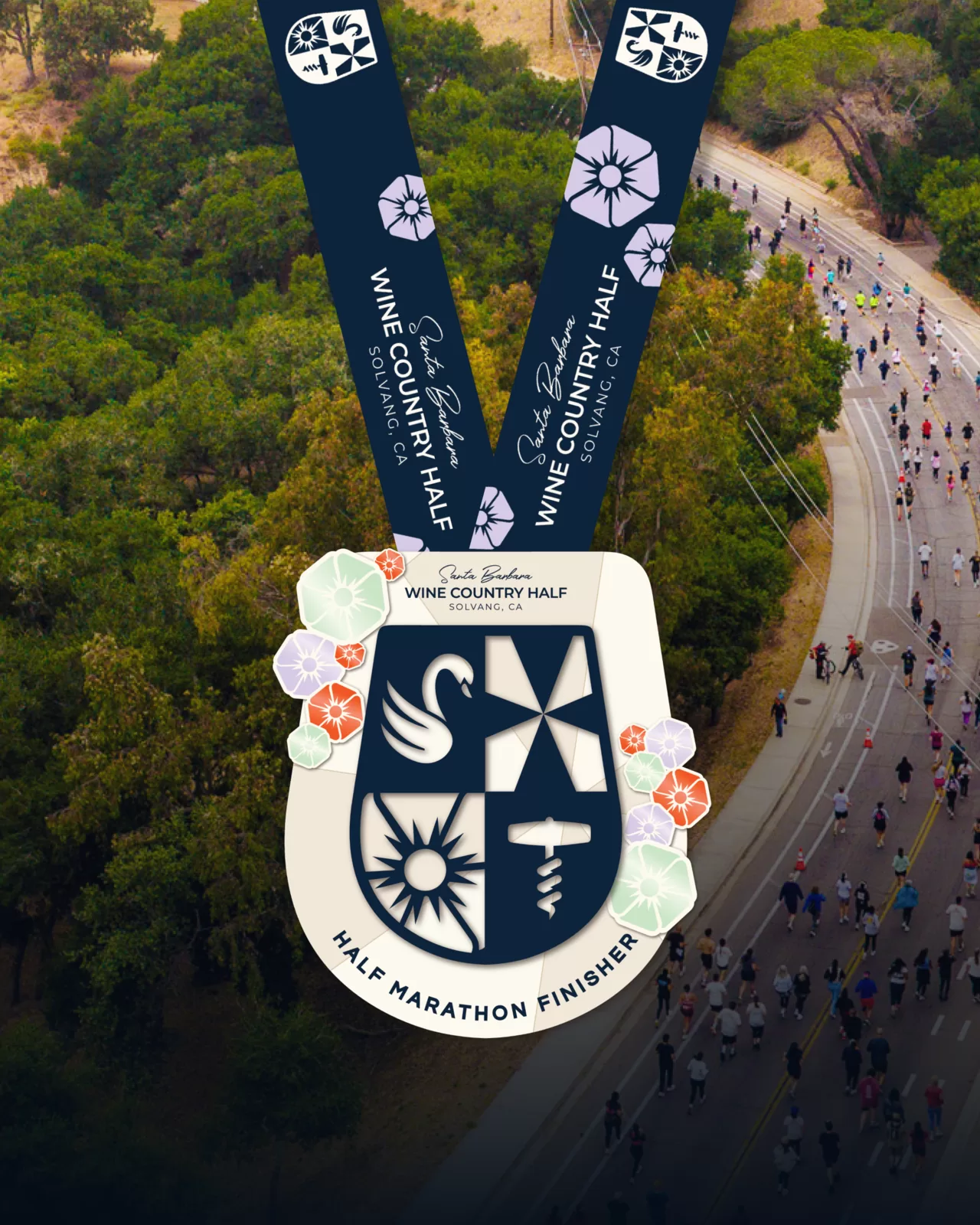 Half marathon finisher medal and lanyard